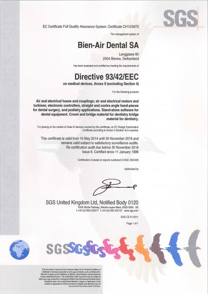 certifikát Bien-Air